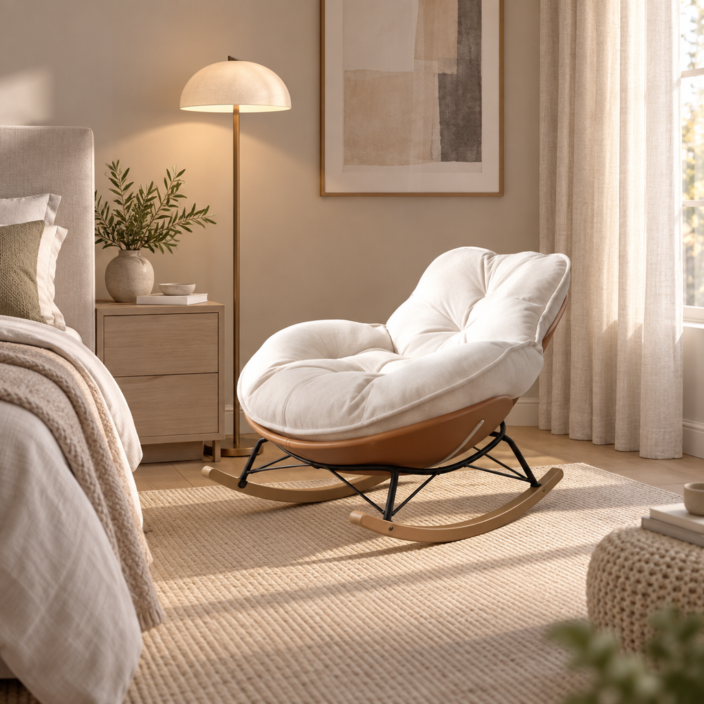 Rocking Chair en nano-velours avec repose-pieds | NOMA