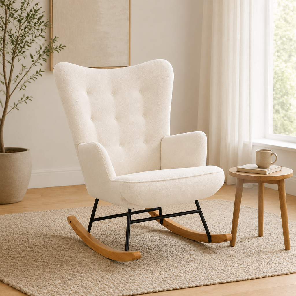 Rocking Chair en tissu teddy dossier haut | NEVA