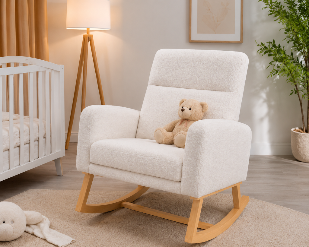 Rocking Chair en tissu teddy avec accoudoirs | DOVA