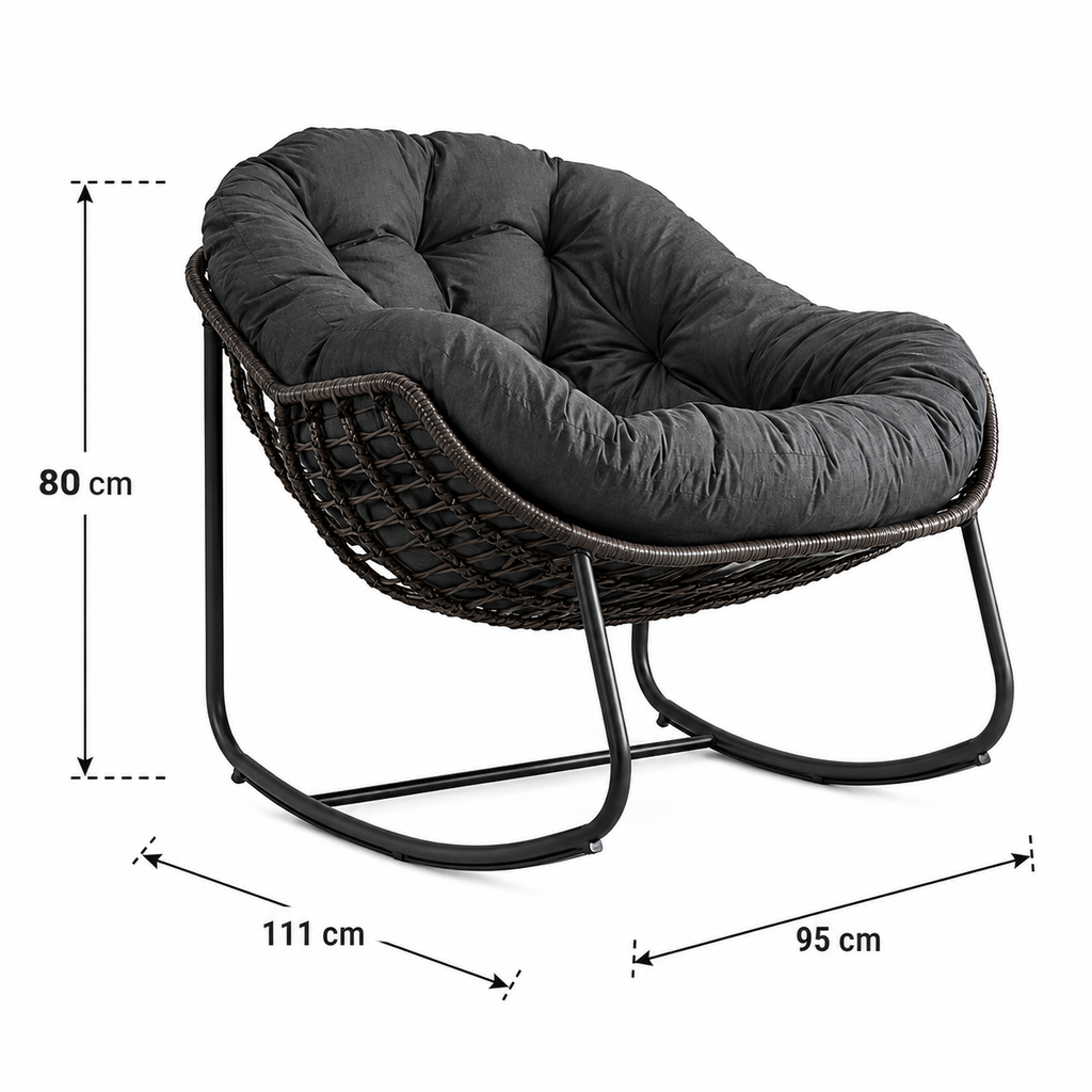 Rocking Chair en rotin tressé avec coussin rembourré | NOLAN