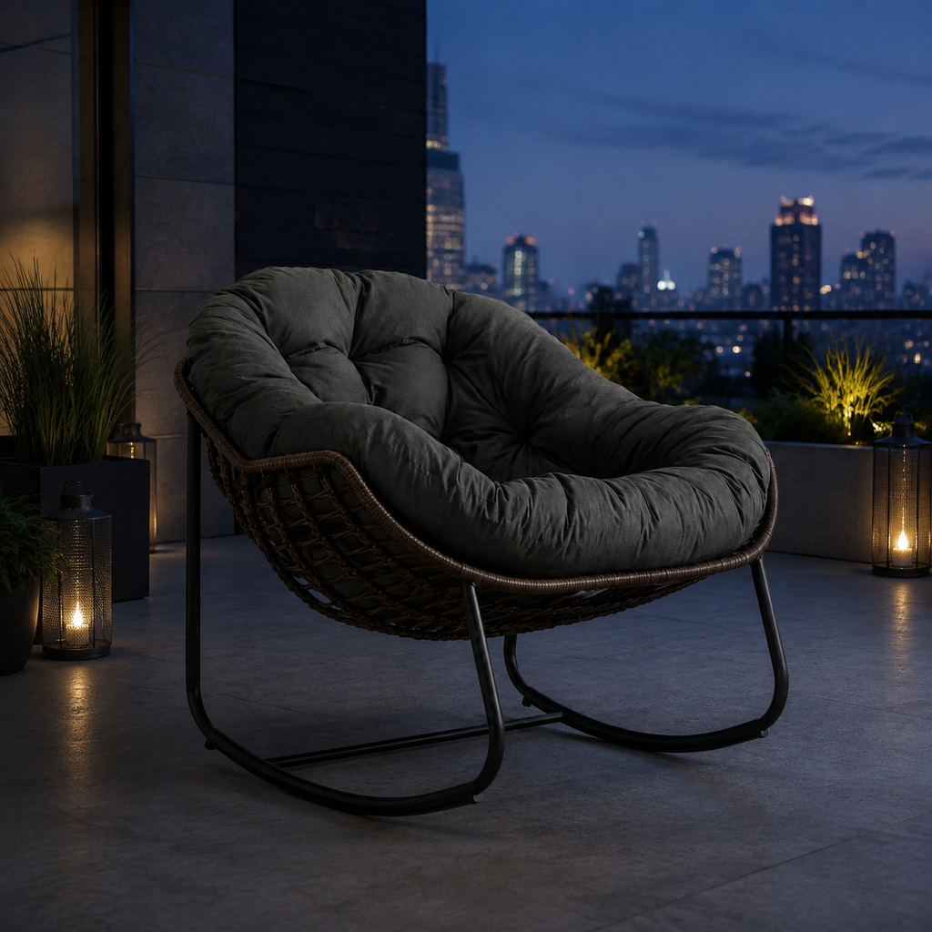 Rocking Chair en rotin tressé avec coussin rembourré | NOLAN