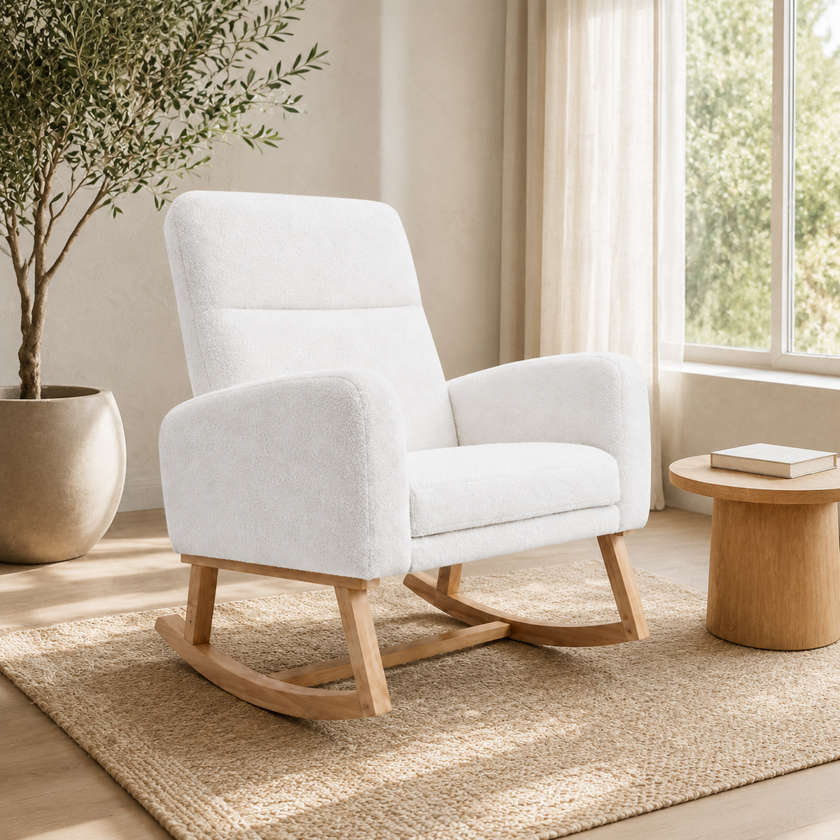 Rocking Chair en tissu teddy avec accoudoirs | DOVA
