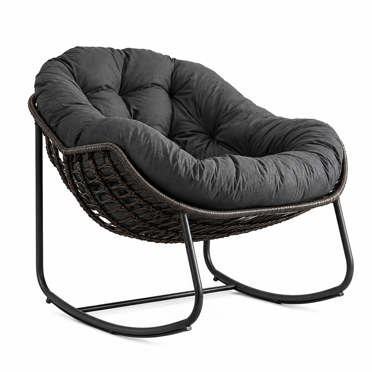 Rocking Chair en rotin tressé avec coussin rembourré | NOLAN