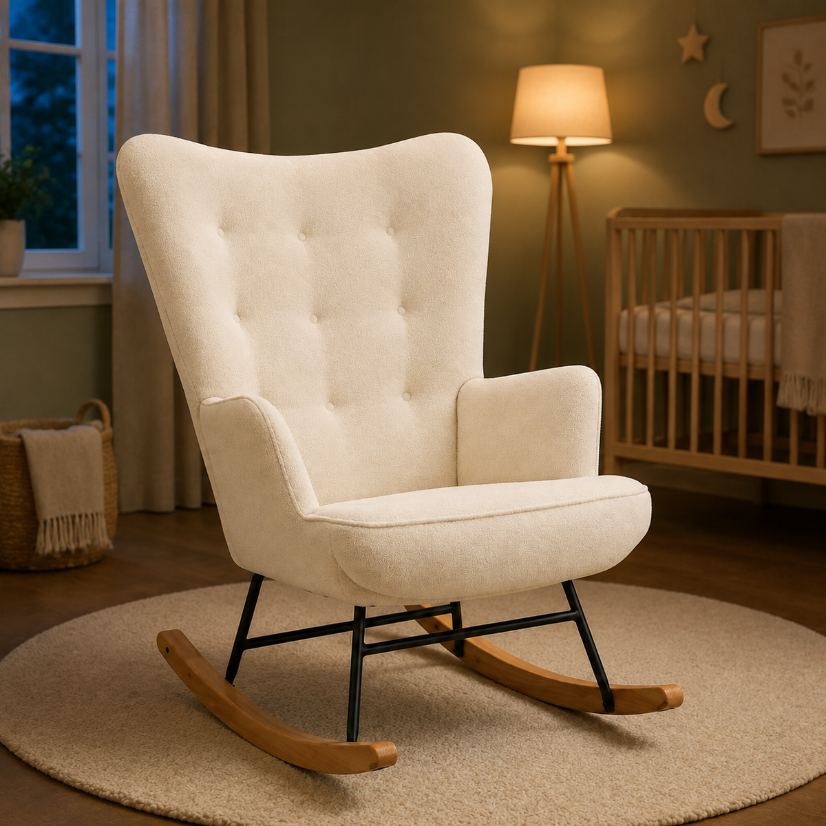 Rocking Chair en tissu teddy dossier haut | NEVA