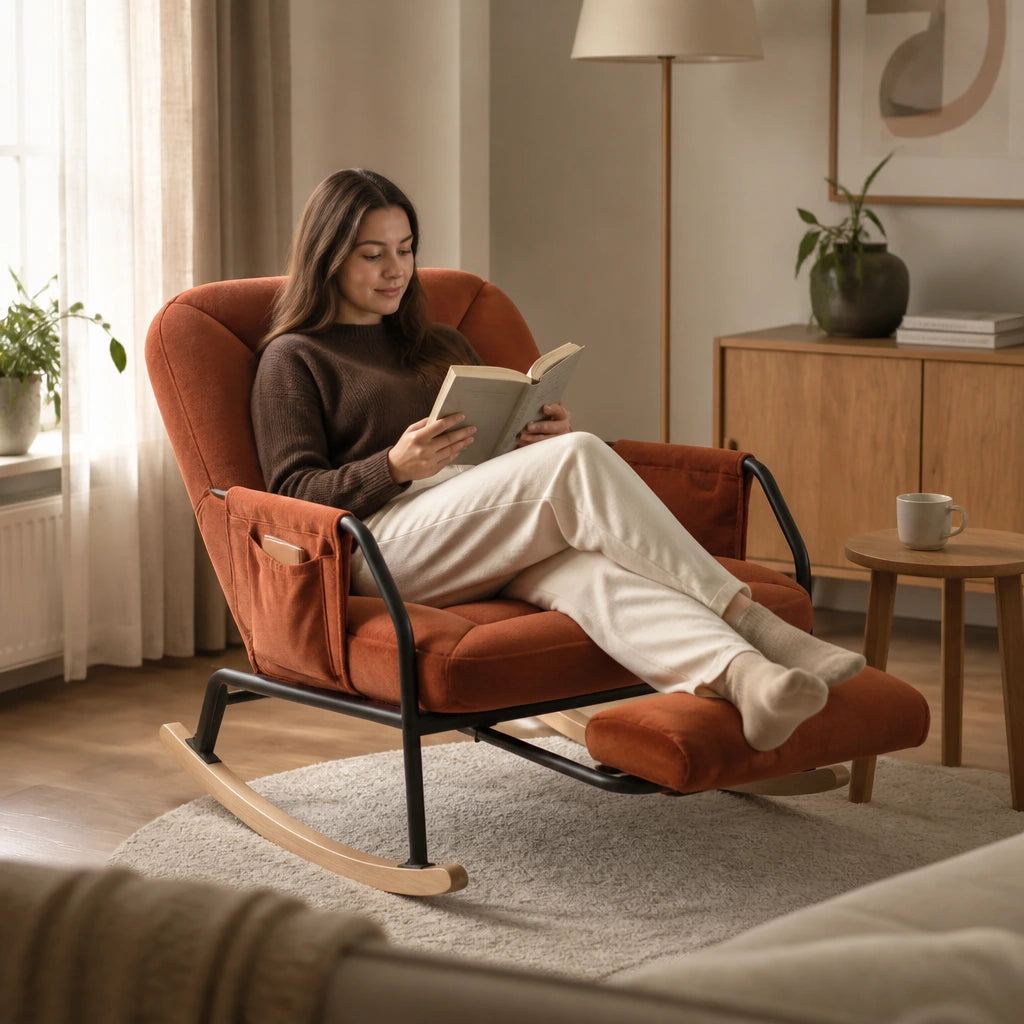 Rocking Chair en velours côtelé avec repose-pieds | TORO