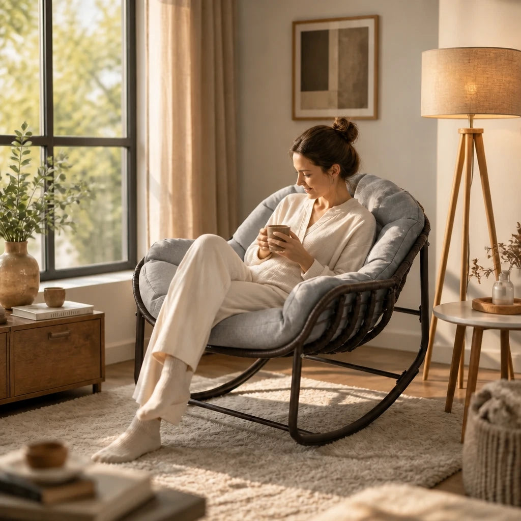 Rocking Chair en rotin avec coussins | MINA