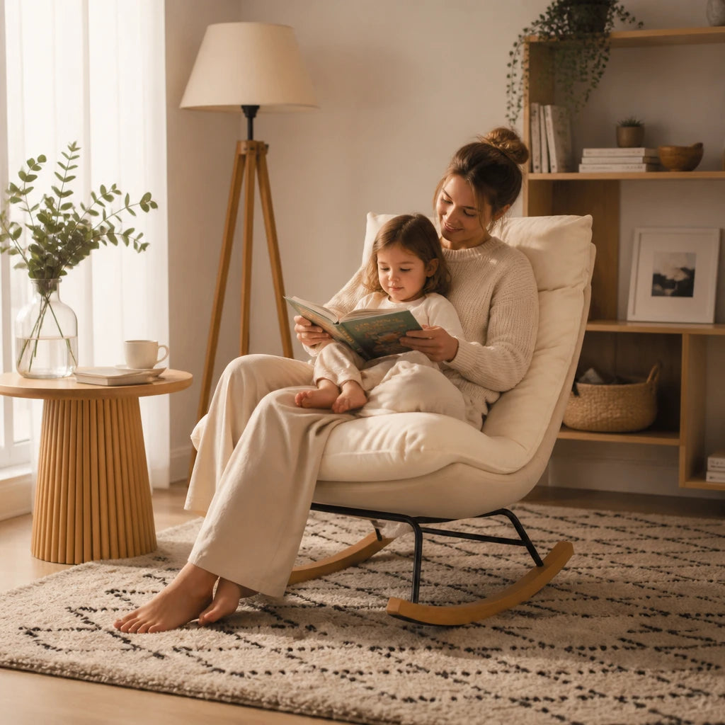 Rocking Chair en tissu lin dossier haut | CHALE
