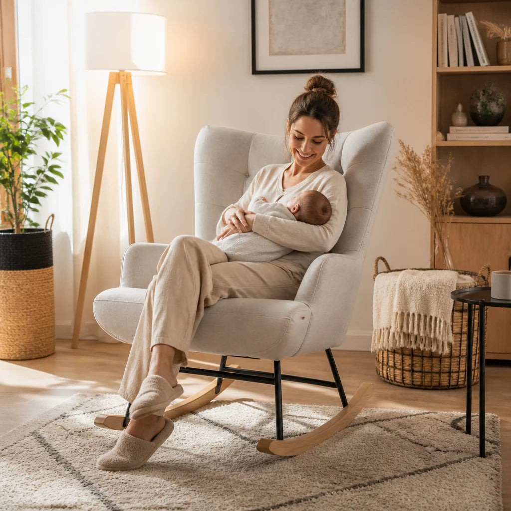 Rocking Chair en tissu teddy dossier haut | NEVA