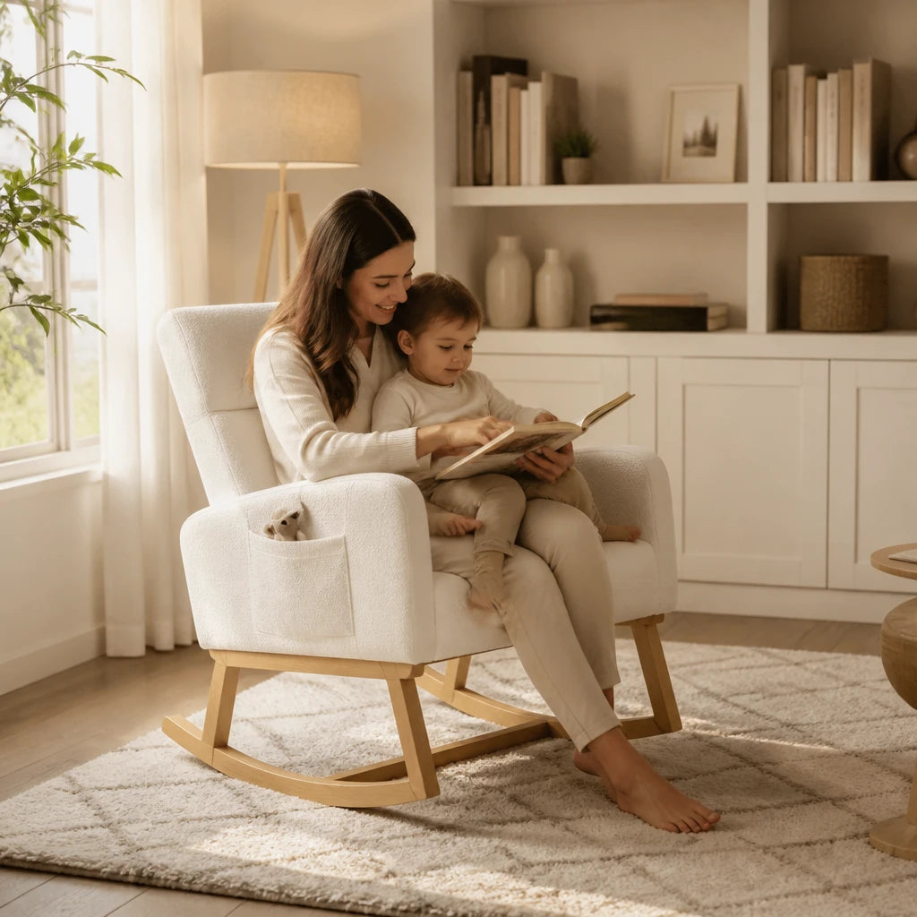 Rocking Chair en tissu teddy avec accoudoirs | DOVA