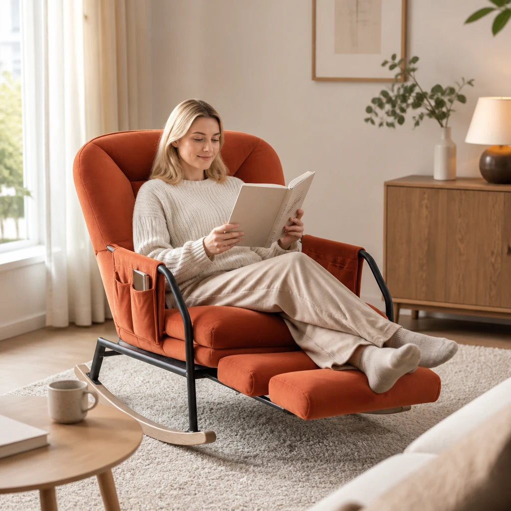 Rocking Chair en velours côtelé avec repose-pieds | TORO