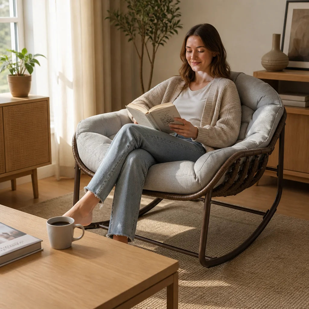 Rocking Chair en rotin avec coussins | MINA