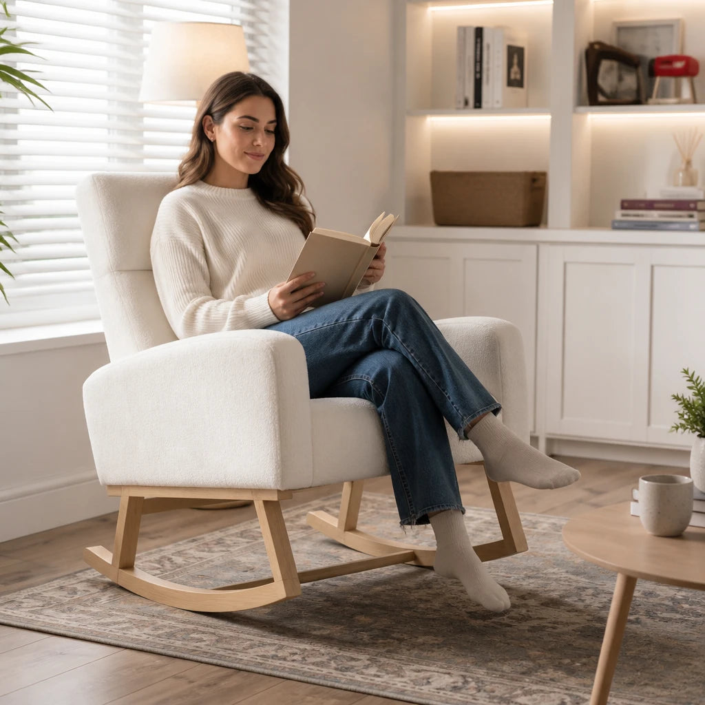 Rocking Chair en tissu teddy avec accoudoirs | DOVA