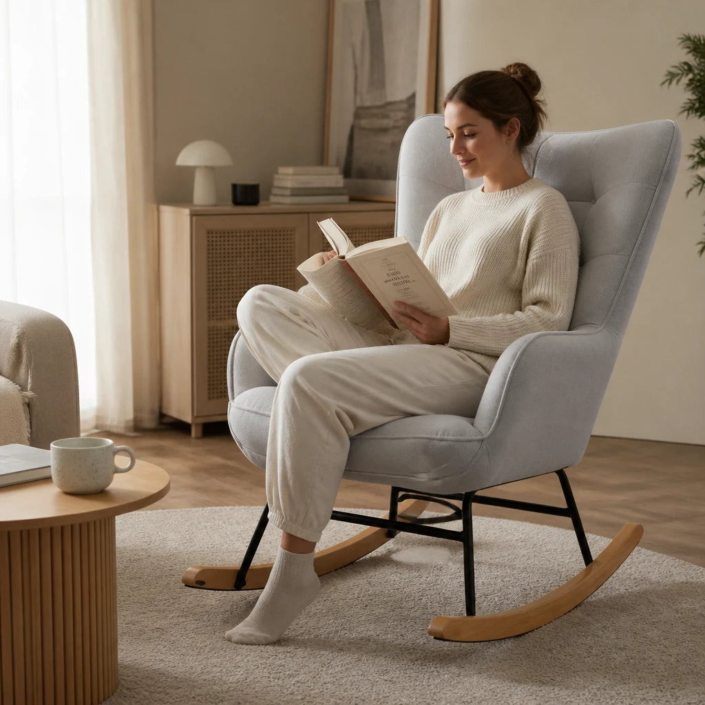 Rocking Chair en tissu teddy dossier haut | NEVA