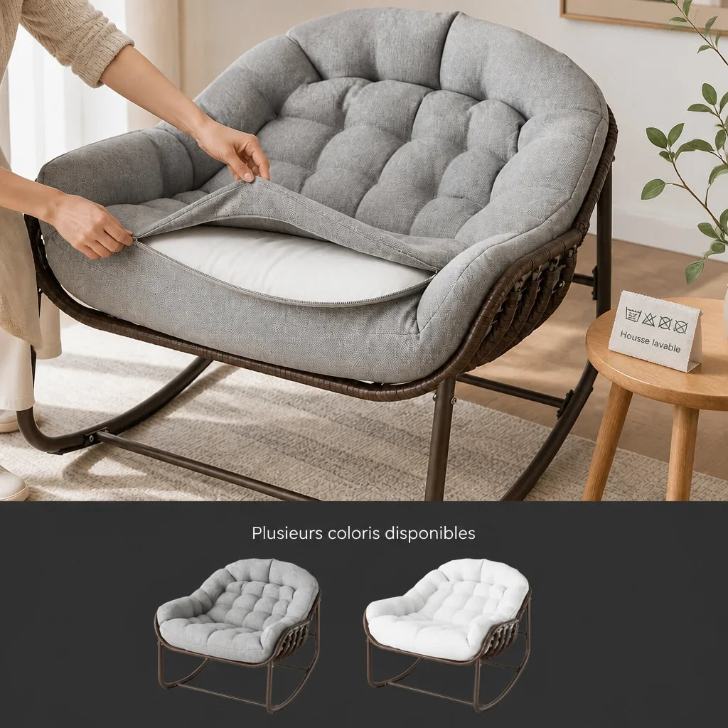 Rocking Chair en rotin avec coussins | MINA